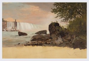 Dibujo, Vista de las cataratas canadienses y de la isla Goat, septiembre u octubre de 1856 de Frederic Edwin Church