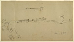 Dibujo, Vistas de la Basílica y el Templo de Neptuno, Paestum, Italia, abril de 1869
