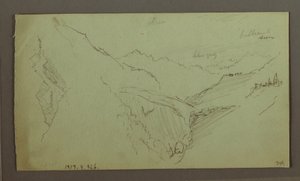 Dibujo, Pueblo y valle escarpado (Alpes), 1868-69 de Frederic Edwin Church