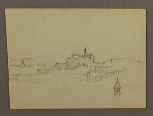 Dibujo, Village on Hilltop, posiblemente 1868-69 de Frederic Edwin Church