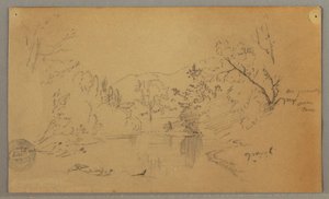 Dibujo, Río sinuoso en un valle boscoso, Vermont, octubre de 1865 de Frederic Edwin Church