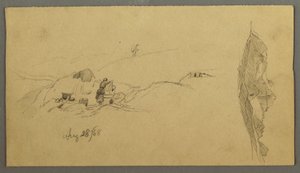 Dibujo, Mujeres lavándose en un abrevadero, Montañas, 28 de agosto de 1868 de Frederic Edwin Church