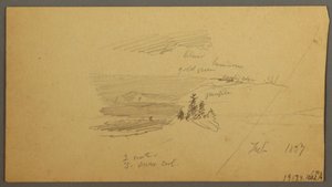 Dibujo, Colina boscosa, Valle montañoso, Sol, enero de 1866 de Frederic Edwin Church