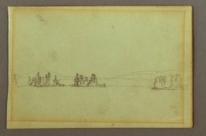 Dibujo, Islas arboladas, costa montañosa, posiblemente 1856