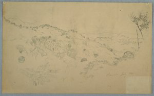 Dibujo, Valle boscoso con un gran helecho y cordilleras lejanas, Jamaica, julio de 1865 de Frederic Edwin Church