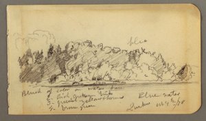 Dibujo, Orilla arbolada, agua, 1878 de Frederic Edwin Church