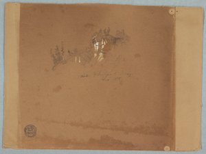 Niágara cerca del remolino mostrando árboles y una roca de Frederic Edwin Church