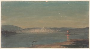 Vista nocturna de un puerto de Frederic Edwin Church