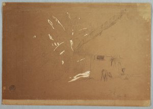 Mujer Sentada y Burro Pastando Frente a una Casa cerca de Jorje, Ecuador de Frederic Edwin Church