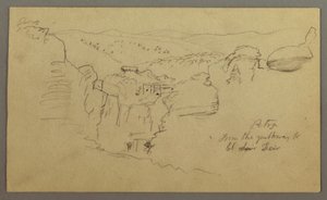 Boceto. Vista de Khirbet en Wasara "Petra / desde el camino a / El Deir" de Frederic Edwin Church