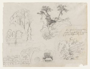 Bocetos de América del Sur, probablemente de Colombia.  Bocetos botánicos.  Una casa. de Frederic Edwin Church
