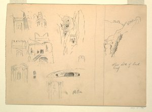Diez Estudios de Tumbas y una Vista de Rocas, Petra, Jordania de Frederic Edwin Church