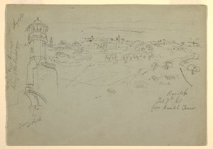 Torre en Lydda, y Ramleh visto desde la Torre de Ramleh, Palestina [Ramleh, Israel] de Frederic Edwin Church