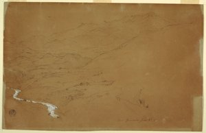 Valle con un arroyo y casas, cerca de Guaranda, Ecuador de Frederic Edwin Church