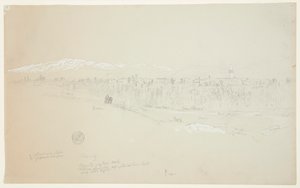 Pueblo de Kuseiyeh, Monte Líbano en la distancia de Frederic Edwin Church