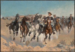 Desmontados: los soldados del cuarto regimiento desplazan los caballos llevados de la mano de Frederic Remington