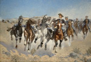 Desmontado: Los Cuartos Jinetes Moviendo los Caballos Guiados, 1890 de Frederic Remington