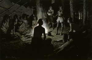 Consejo de exploradores franceses con los indios de Frederic Remington