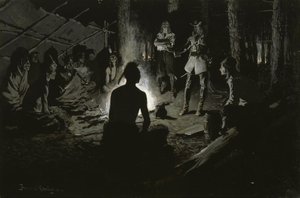 Consejo de exploradores franceses con los indios de Frederic Remington