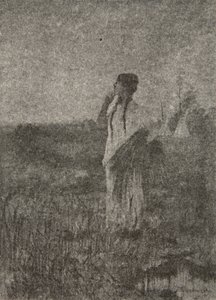 Como un fantasma que se va al amanecer, vio a una doncella caminando, de La canción de Hiawatha de Henry Wadsworth Longfellow, pub. por George G. Harrap y Compañía Ltd., 1911 de Frederic Remington