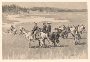 En las cabeceras - Burgess encuentra un vado de Frederic Remington
