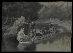 Lo arrojó directamente al río... donde todavía se ve en verano de Frederic Remington