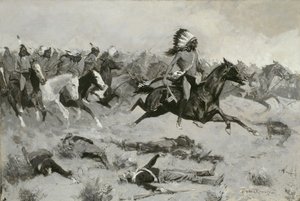 Rushing Red Lodges Pasando por la Línea, c.1900 de Frederic Remington
