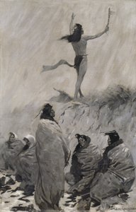 El Devorador de Fuego levantó los brazos hacia el Ave del Trueno de Frederic Remington