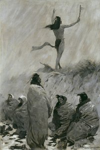 El Tragafuegos Levantó Sus Brazos al Pájaro del Trueno, c.1900 de Frederic Remington