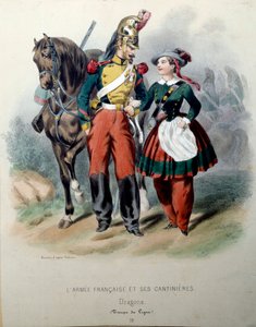 El ejército francés y sus cantineras: un dragón y una cantinera Litografía de Frederic Sorrieu (siglo XIX) París, Artes Decorativas de Frederic Sorrieu