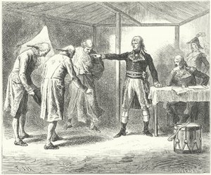 Napoleón despidiendo a la delegación veneciana tras las masacres de los franceses en Venecia y Verona de Frederic Theodore (after) Lix