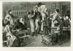 Un hirtztag, una especie de carnaval donde todo está permitido para las mujeres, en el Sundgau. Grabado de Lix para ilustrar la historia A través de Alsacia y Lorena, de Charles Grad, diputado alemán, en 1885, en Le Tour du Monde 1886, dirigido por Edouard