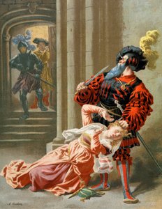 Barba Azul intenta matar a su mujer, c.1890 (ilustración) de Frederic Theodore Lix