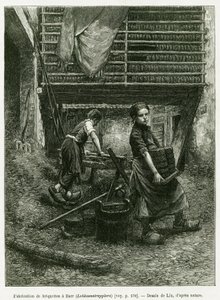 Trabajo infantil en la fabricación de briquetas, Barr. Grabado por Lix, para ilustrar la historia A través de Alsacia y Lorena, en 1887, por Charles Grad, diputado alemán, en le tour du monde 1888, dirigido por Edouard Charton (1807-1890), Hachette, París. de Frederic Theodore Lix
