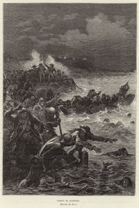 Combate de Quiberon. Partidarios de la Chouannerie y el levantamiento de Vendee intentando huir de las fuerzas republicanas en Quiberon, Francia, Revolución Francesa de Frederic Theodore Lix