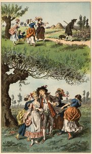 Canción popular: "Éramos tres chicas". Ilustración de Frédéric Théodore Lix (1830-1897) en "Chansons et rondes enfantines des provinces de la France" de Frederic Theodore Lix