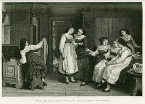 El antiguo traje alsaciano. Grabado por Lix, después de una pintura Presente de Noces por Pabst, para ilustrar la historia A través de Alsacia y Lorena, por Charles Grad, diputado alemán, en 1885, en le tour du monde 1887, bajo la dirección de Edouard Char