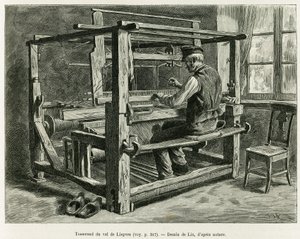 Tejedor del Valle de Liepvre. Grabado de Lix, para ilustrar la historia A través de Alsacia y Lorena, en 1887, por Charles Grad, diputado alemán, en Le Tour du monde 1888, dirigido por Edouard Charton (1807-1890), Hachette, París.