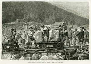 Trabajadores trabajando en la presa de Alfeld. Grabado por Lix para ilustrar la historia 