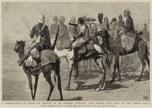 Una consulta de guías, un incidente de la primera marcha de Sir Herbert Stewart de Korti a los pozos de Gakdul de Frederic Villiers