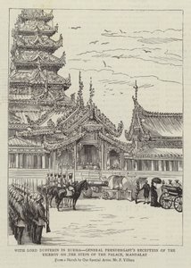 Con Lord Dufferin en Birmania, recepción del General Prendergast al Virrey en los escalones del Palacio, Mandalay