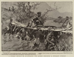 Un puente humano en Suazilandia, la reina cruzando un arroyo crecido de Frederic de Haenen
