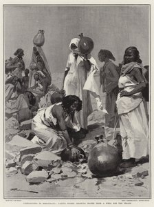Campaña en Somalilandia, mujeres nativas sacando agua de un pozo para las tropas