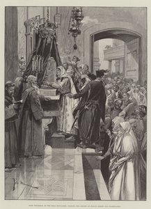 Jueves Santo en el Santo Sepulcro, besando la columna en la que Cristo fue flagelado de Frederic de Haenen