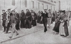 Monjas bajo protección republicana durante la Revolución (litografía)