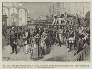 La coronación del Zar, la procesión imperial saliendo de la Catedral de la Anunciación de Frederic de Haenen