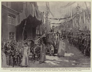 La Reina de Holanda y el Príncipe Enrique, en el carruaje estatal, llegando a la Groote Kerke de Frederic de Haenen