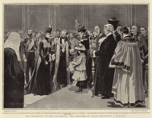 La recepción en el Guildhall, la Princesa de Gales recibiendo un ramo de flores