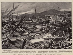 El tifón en China, los barcos dañados en Hong Kong de Frederic de Haenen
