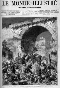 Túnez, julio de 1881: las tropas francesas tomaron la ciudad de Stax tras la revuelta de los habitantes contra el protectorado francés de Túnez. Grabado de De Haenen. Uno de "El Mundo Ilustre" n°1270 del 30 de julio de Frederic de Haenen